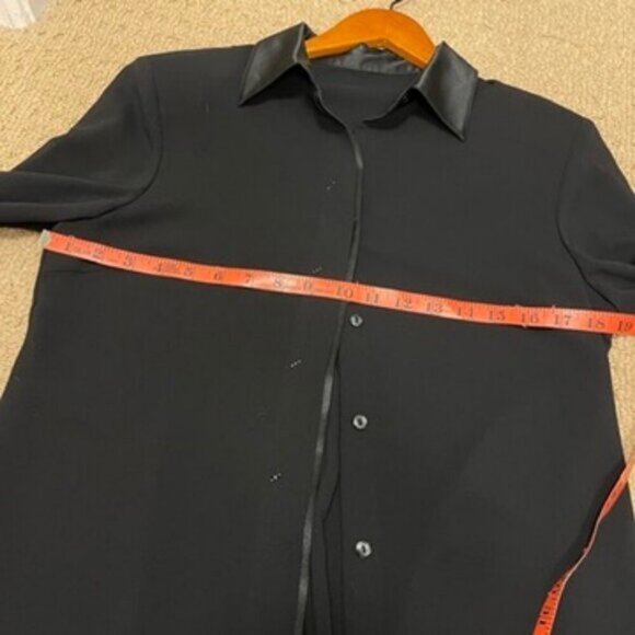 Vintage Satin Trim Hidden Button Blouse Black - Picture 14 of 15